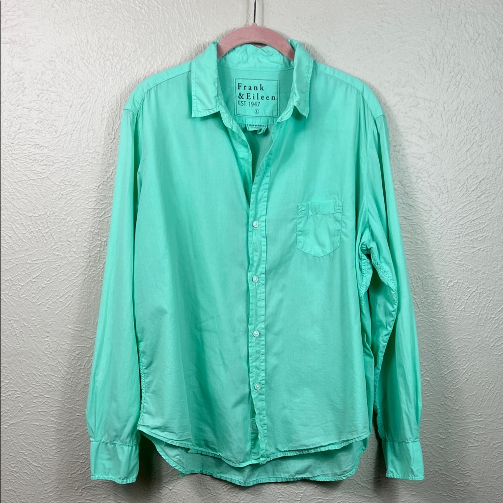 Frank & Eileen Seafoam Mint Green Eileen Long Sleeve Cotton Blouse Large